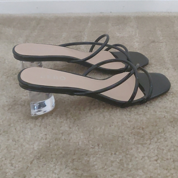 Black mule sandals with clear heels - Picture 1 of 5